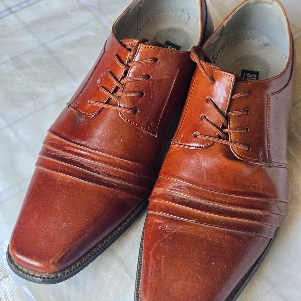Stacy Adams Men's Raynor Cognac Leather Pleated Dress Shoes